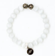 Load image into Gallery viewer, Cat Eye Pine Stone Silver Bead Bracelet 8MM with 925 sterling silver beads on a white background
