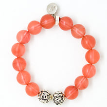 Load image into Gallery viewer, Cherry Quartz Stone Silver Bead Bracelet 12mm featuring polished cherry quartz beads and sterling silver charm
