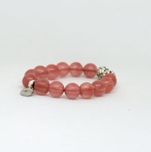 Load image into Gallery viewer, Side profile of Cherry Quartz Stone Silver Bead Bracelet 12mm showing smooth gemstone beads and silver details
