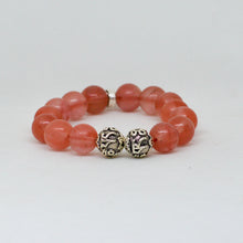 Load image into Gallery viewer, Cherry Quartz Stone Silver Bead Bracelet 12mm with natural cherry quartz gemstone beads and silver accent beads
