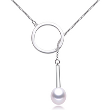 Load image into Gallery viewer, Circle au Pearl Pendant Lariat Silver Necklace
