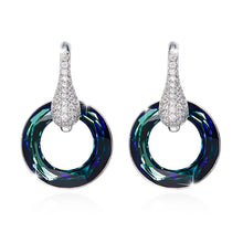 Load image into Gallery viewer, Teal Circle Swarovski Crystal Dangling Silver Earrings
