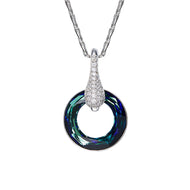Teal Circle Pendant Swarovski Crystal Silver Necklace