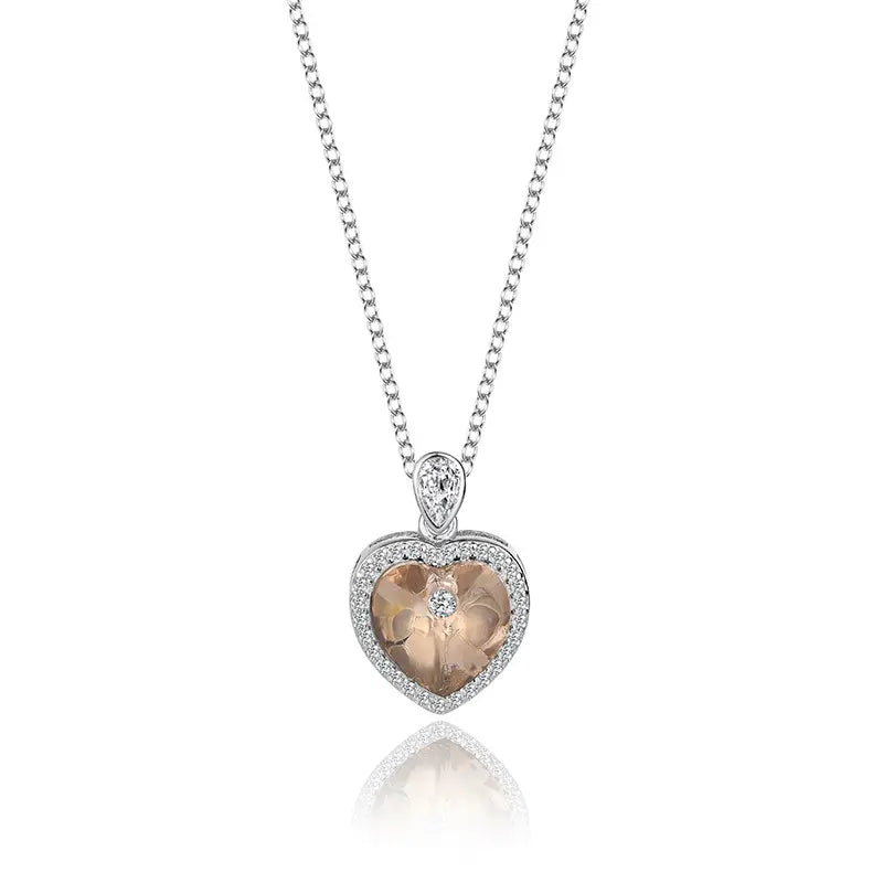 Coffee Ocean of Heart Swarovski Crystal Silver Necklace