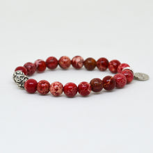 Load image into Gallery viewer, Hued Red Jasper Stone Silver Bead Bracelet (8 MM)
