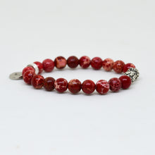 Load image into Gallery viewer, Hued Red Jasper Stone Silver Bead Bracelet (8 MM)
