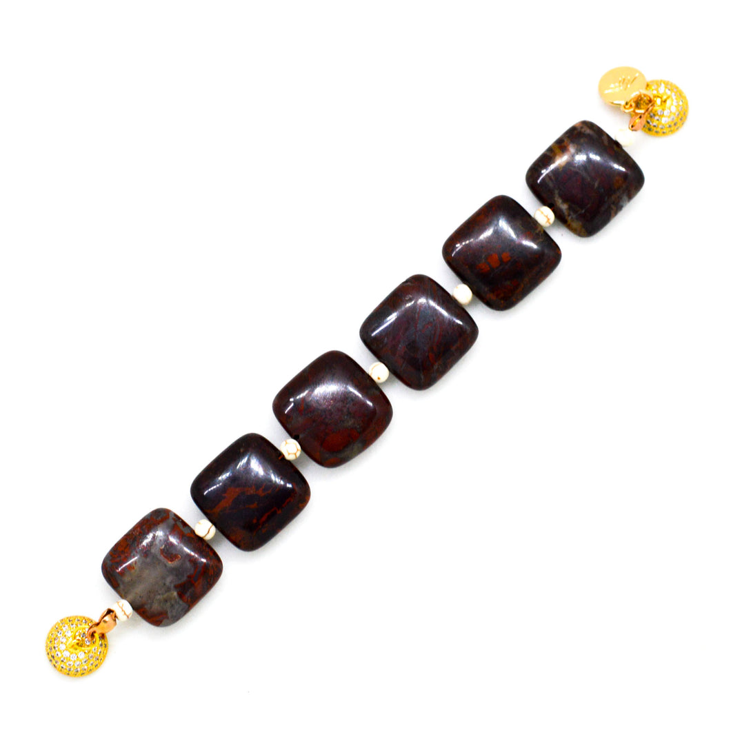 Poppy Jasper Magnetic Closure Silver Bead Bracelet (12 MM)