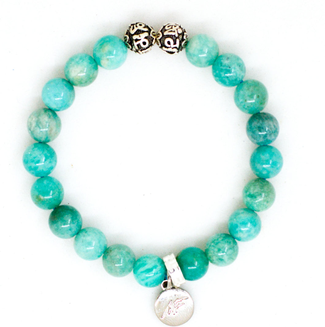 Amazonite Stone Silver Bead Bracelet (8 MM)