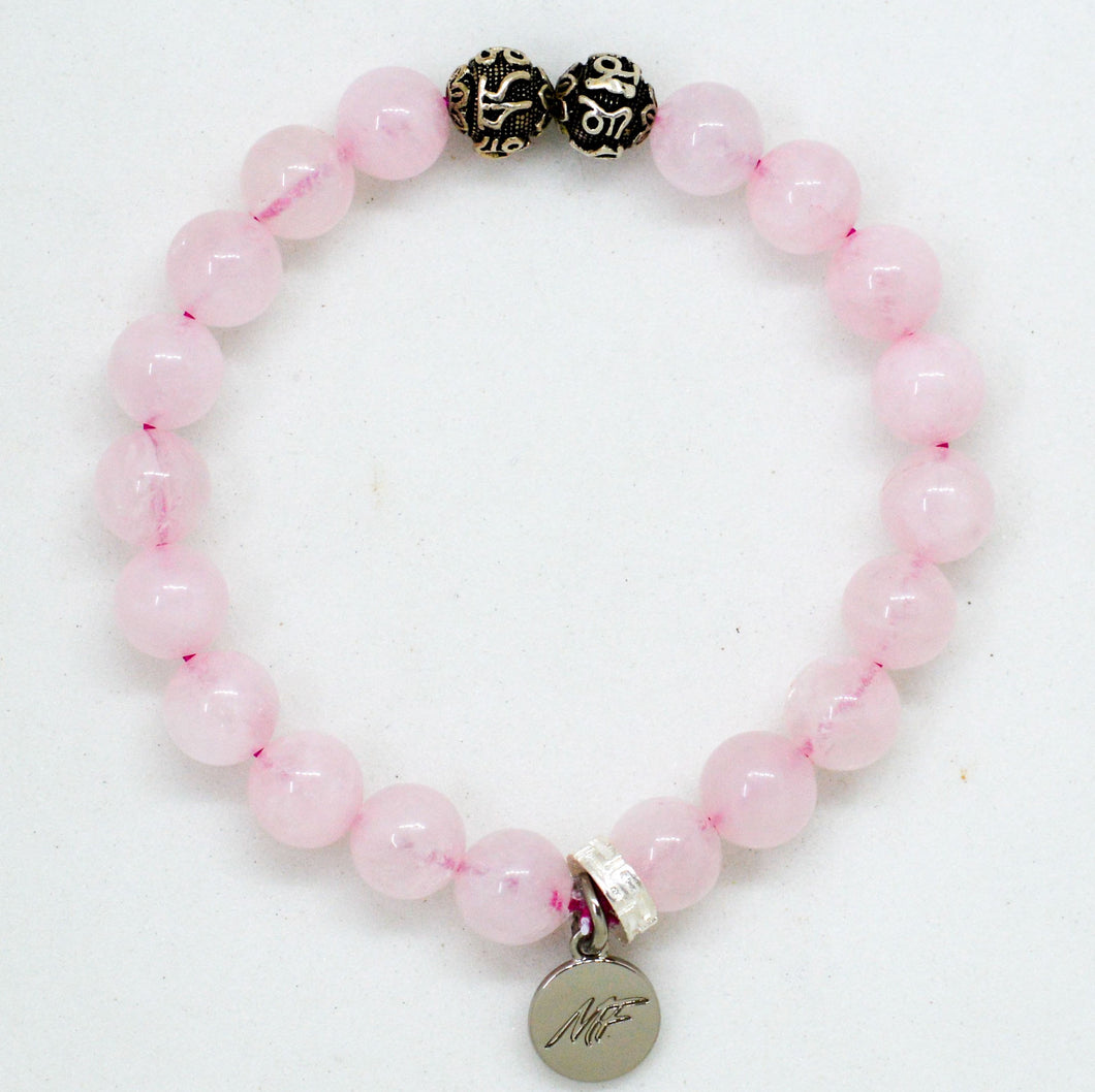 Rose Quartz Stone Silver Bead Bracelet (8 MM)