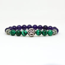 Load image into Gallery viewer, Malachite &amp; Amethyst Stone Silver Bead Bracelet
