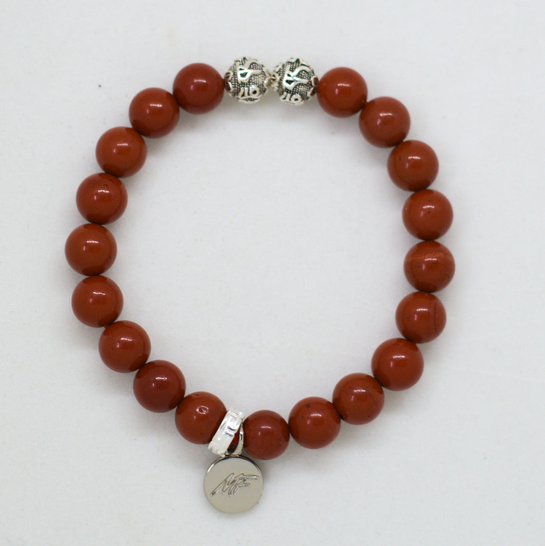 Red Jasper Stone Silver Bead Bracelet (8 MM)