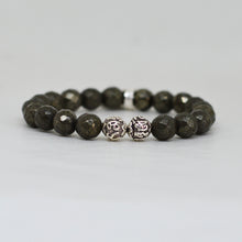 Load image into Gallery viewer, Pyrite Faceted Stone Silver Bead Bracelet (8 MM)
