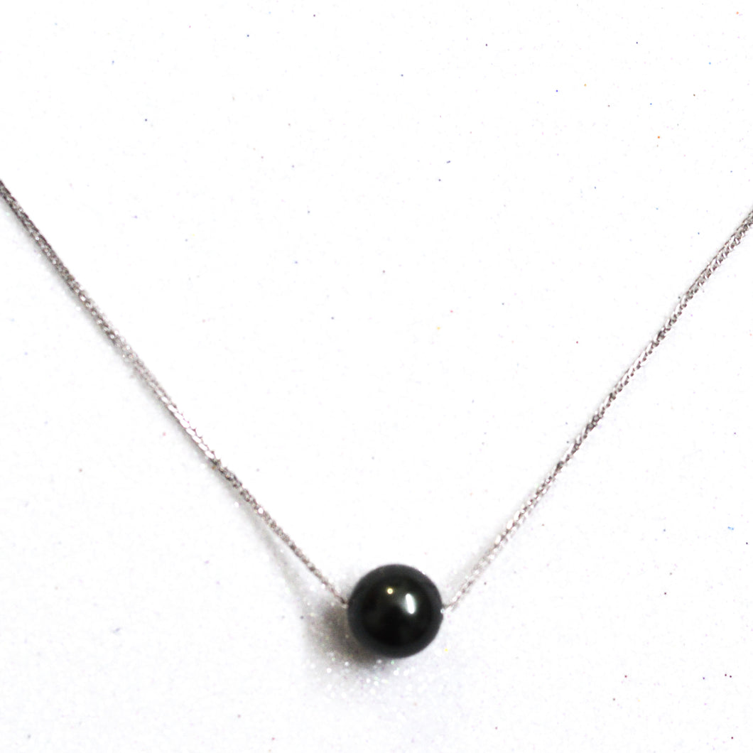 Single Black Pearl Pendant Box Chain Silver Necklace