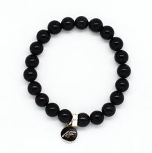 Load image into Gallery viewer, Black Obsidian Flat Silver Bead Bracelet (8 MM)
