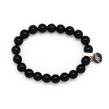 Load image into Gallery viewer, Black Obsidian Flat Silver Bead Bracelet (8 MM)
