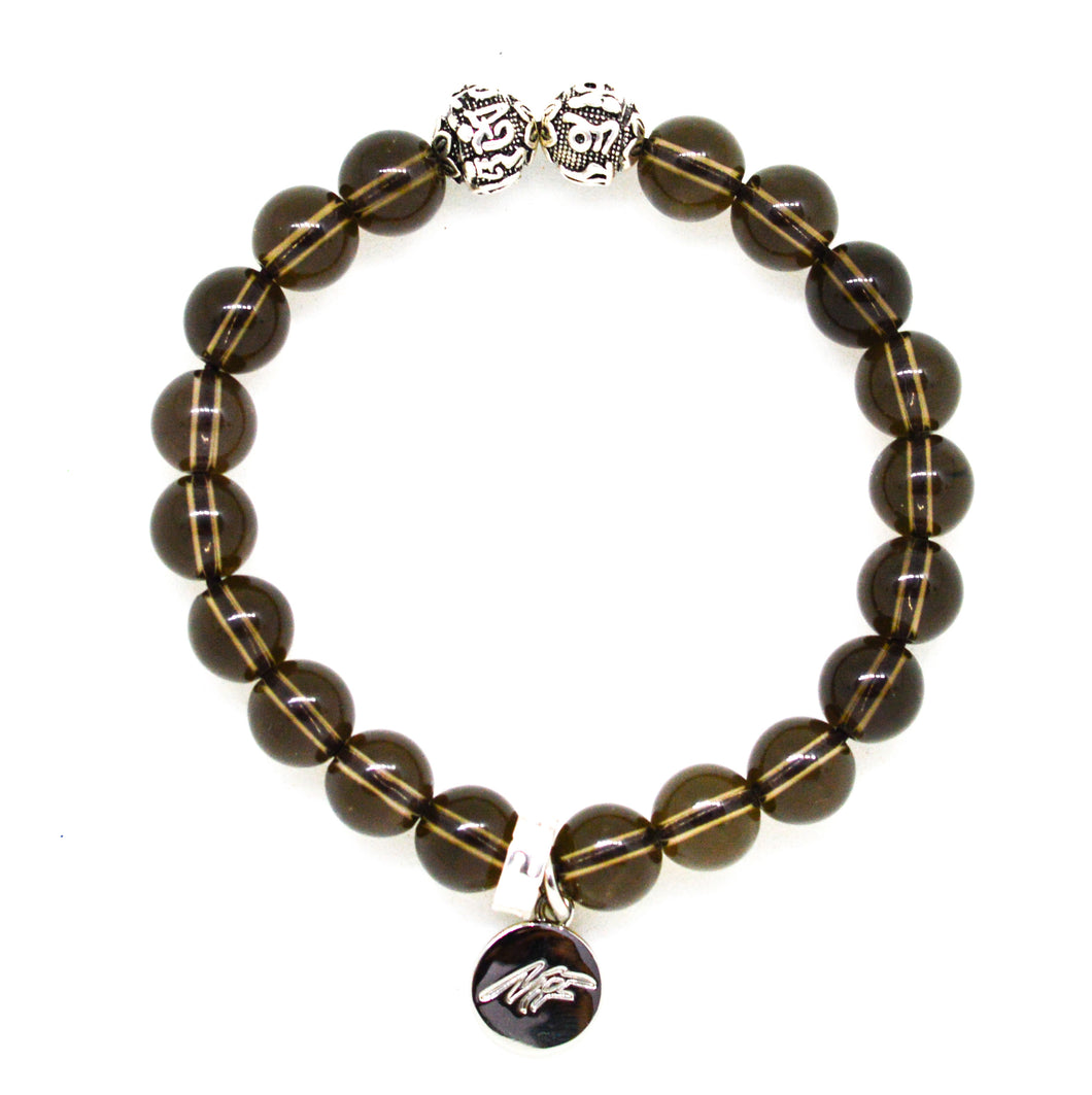 Smoky Quartz Stone Silver Bead Bracelet (8 MM)