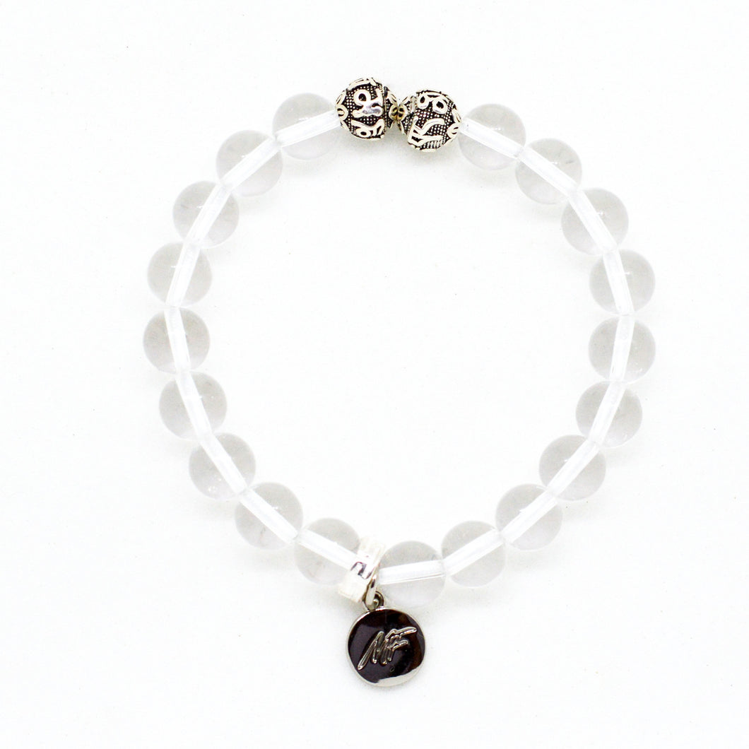 Clear Quartz Stone Silver Bead Bracelet(8 MM)