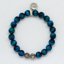Load image into Gallery viewer, Blue Tiger Eye Silver Bead Bracelet (8 MM)
