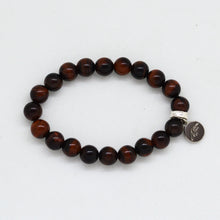 Load image into Gallery viewer, Red Tiger Eye Stone Flat Silver Bead Bracelet (8 MM)

