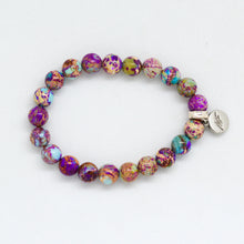 Load image into Gallery viewer, Purple Jasper Stone Flat Silver Bead Bracelet (8 MM)
