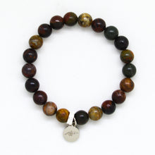 Load image into Gallery viewer, Picasso Jasper Stone Flat Silver Bead Bracelet (8 MM)
