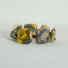 Load image into Gallery viewer, Lace Agate Square Silver Bead Bracelet (12 MM)
