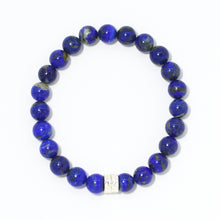 Load image into Gallery viewer, Lapis Lazuli Double Flat Silver Bead Bracelet (8 MM)

