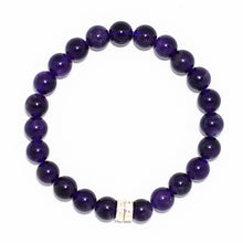 Load image into Gallery viewer, Amethyst Stone Double Flat Silver Bead Bracelet (8 MM)
