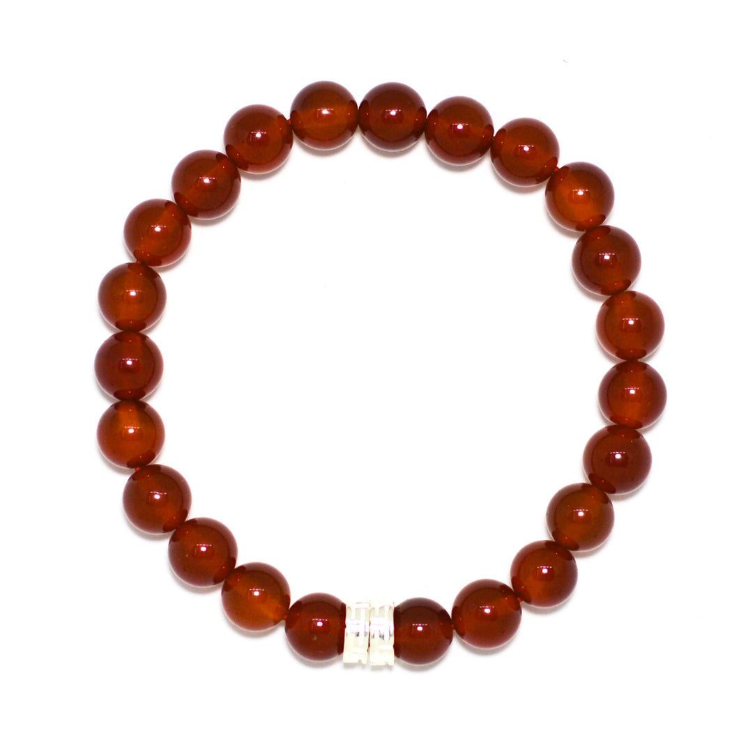 Carnelian Stone Double Silver Bead Bracelet (8 MM)