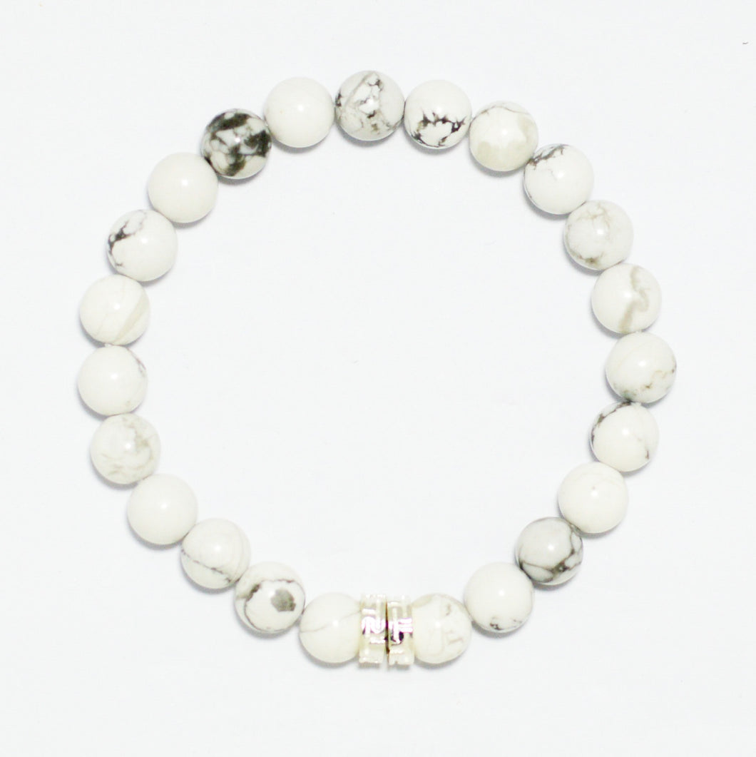 White Howlite  Double Silver Bead Bracelet (8 MM)