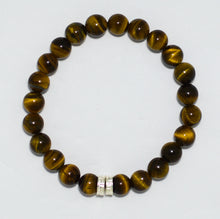 Load image into Gallery viewer, Tiger Eye Stone Double Flat Silver Bracelet (8 MM)

