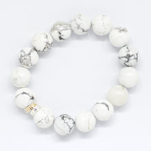 Load image into Gallery viewer, White Howlite Double Flat Silver Bracelet (12 MM)
