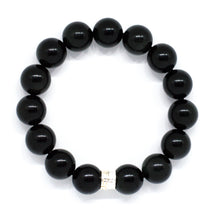 Load image into Gallery viewer, Black Obsidian Double Flat Silver Bead Bracelet (12 MM)
