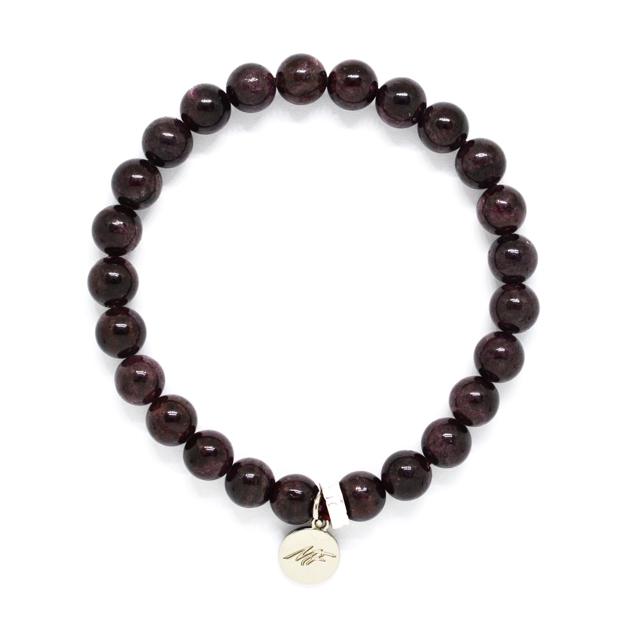 Garnet Stone Flat Silver Bracelet 8 MM