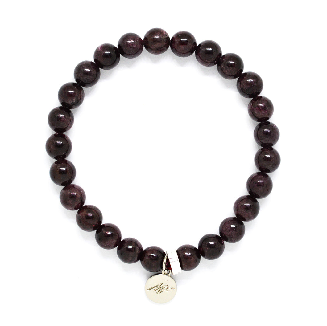 Garnet Stone Flat Silver Bracelet (8 MM)