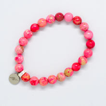 Load image into Gallery viewer, Pink Jasper Stone Flat Silver Bead Bracelet (8 MM)
