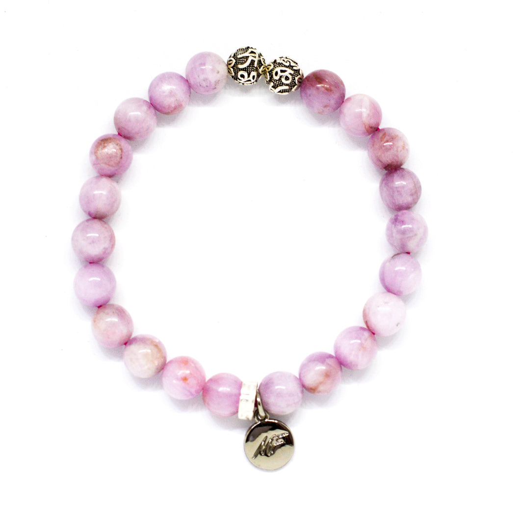 Kunzite Stone Silver Bead Bracelet (8 MM)