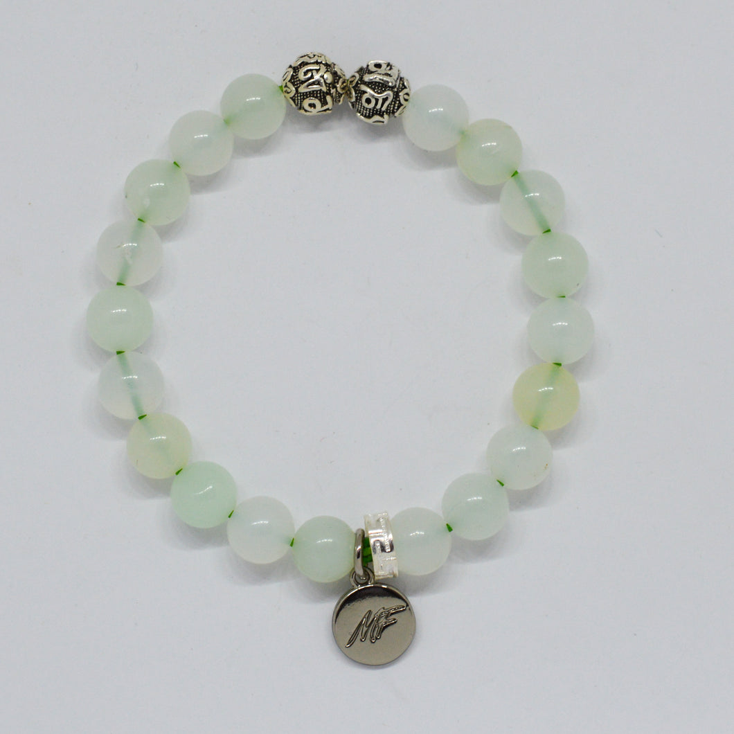 Green Opal Stone Silver Bead Bracelet (8 MM)