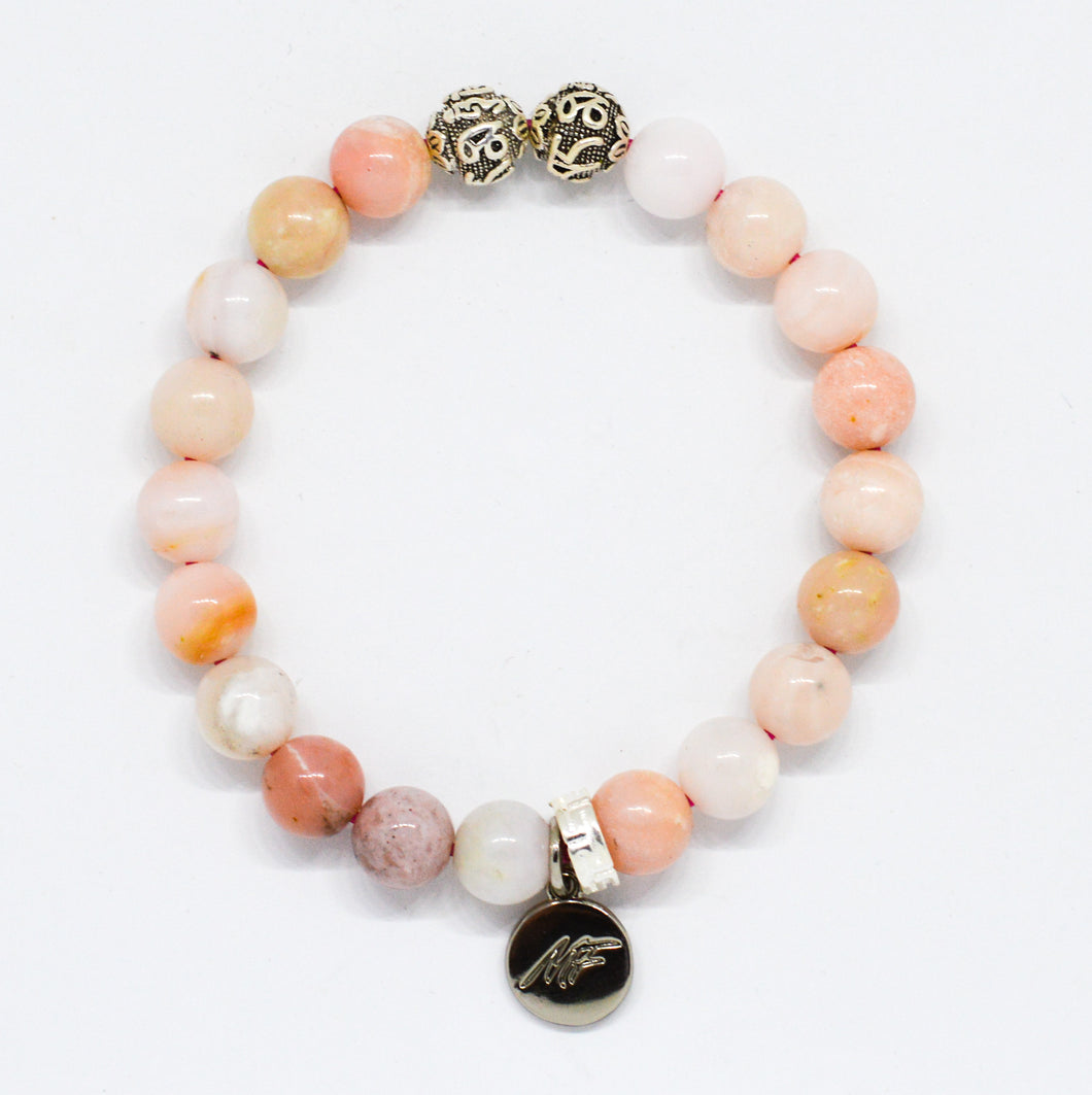 Pink Opal Stone Silver Bead Bracelet (8 MM)