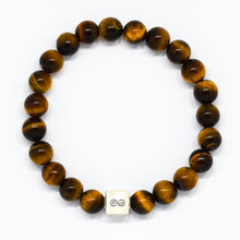 Load image into Gallery viewer, Tiger Eye Stone Infinity Silver Bead Bracelet (8 MM)
