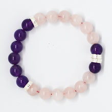 Load image into Gallery viewer, Rose Quartz &amp; Amethyst Silver Bead Bracelet
