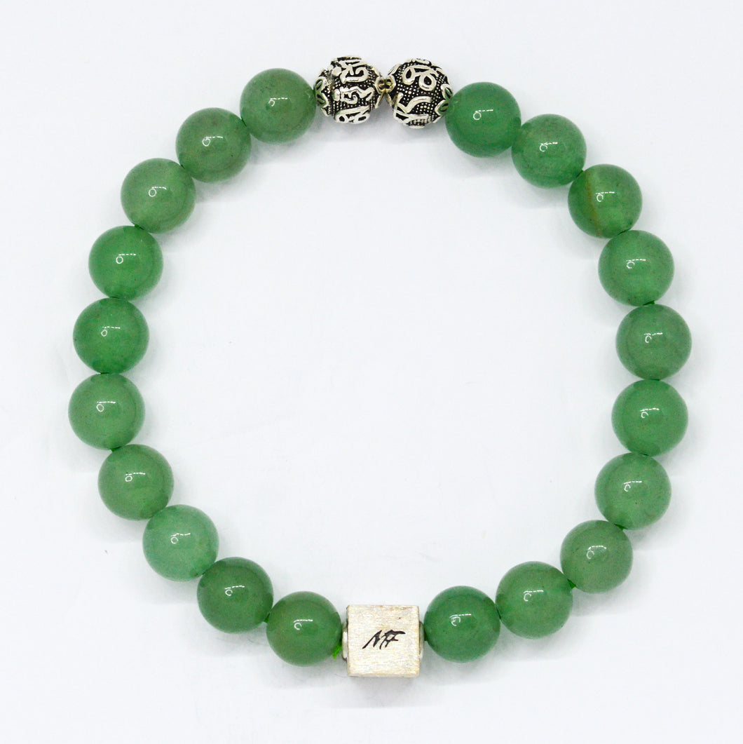 Green Aventurine Infinity Round Silver Bracelet (8 MM)