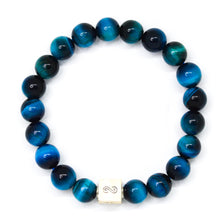 Load image into Gallery viewer, Blue Tiger Eye Infinity Silver Bead Bracelet (8 MM)
