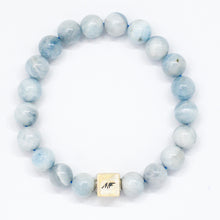 Load image into Gallery viewer, Aquamarine Infinity Silver Bead Bracelet (8 MM)
