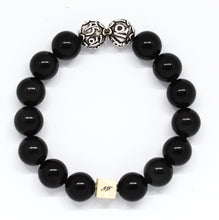 Load image into Gallery viewer, Black Obsidian Round Infinity Silver Bracelet (12 MM)
