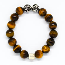 Load image into Gallery viewer, Tiger Eye Round Infinity Silver Bracelet (12 MM)
