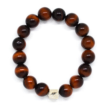 Load image into Gallery viewer, Red Tiger Eye Infinity Silver Bead Bracelet (12 MM)
