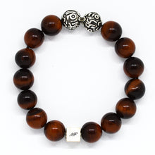 Load image into Gallery viewer, Red Tiger Eye Round Infinity Silver Bracelet (12 MM)
