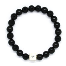 Load image into Gallery viewer, Black Obsidian Infinity Silver Bead Bracelet (8 MM)
