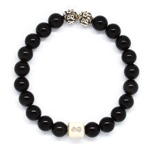 Load image into Gallery viewer, Black Obsidian Round Infinity Silver Bracelet (8 MM)
